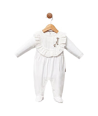 Grenouillère col à froufrou fleurs dessus coton