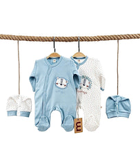 Pack Matchy Chatons 2 Grenouillères 2 Bonnets bleu coton
