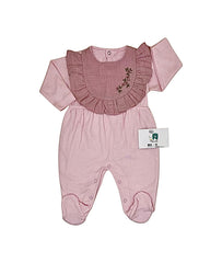 Grenouillère col à froufrou fleurs dessus coton