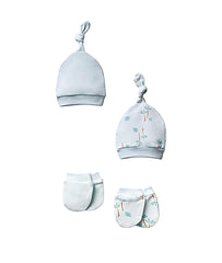 Pack 4 pcs Bonnets moufles Palmiers blue 0m+