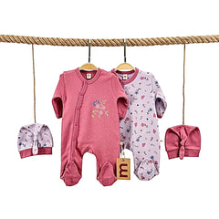 Pack de 2 grenouillères 2 bonnets Fleuries cœurs