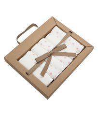 Coffret 6 petites serviettes Stars pink blanc 20x20 cm - Coton Bio