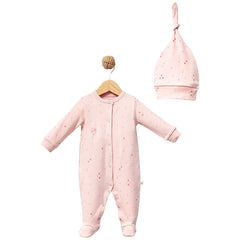 Grenouillère ballons 1 bonnet coton bio - Pink Style