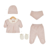 Pack naissance col large avec nœud centré girly velours 5 pcs Pudra