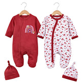 Pack de 2 grenouillères 2 bonnets arc en ciel fleuries matchy