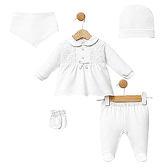 Pack naissance 2 boutons centrés et petit nœud 5 pcs coton