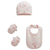 Pack bonnet moufles et bavoir cerises