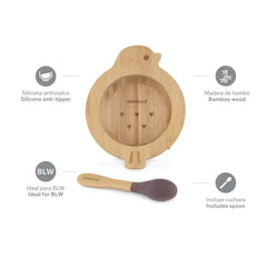 Set Bol en Bois et Cuillère - Oiseau Miniland 6m+