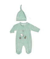 Grenouillère nounours on the road velours 1 bonnet