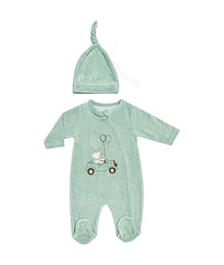 Grenouillère nounours on the road velours 1 bonnet