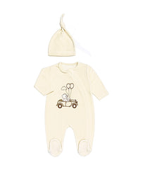 Grenouillère nounours on the road velours 1 bonnet