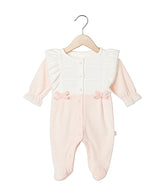 Grenouillère 2 fleurs boutons centrés girly velours