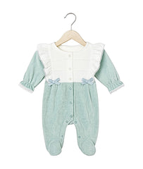 Grenouillère 2 fleurs boutons centrés girly velours