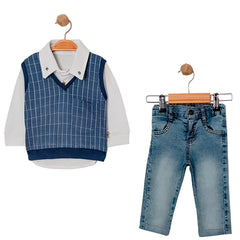 Tenue Gilet poche pull et jean 3 pcs