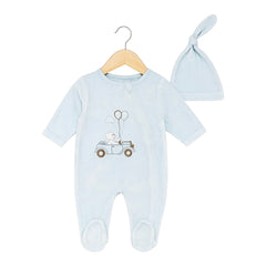 Grenouillère Nounours road fermeture zip 1 bonnet velours