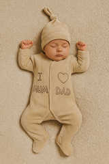 Grenouillère LOVE mum dad 1 bonnet velours unisexe