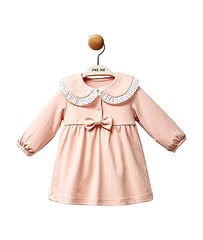 Robe avec jolie nœud centré et col froufrou 1 pcs coton
