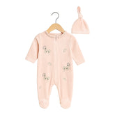 Grenouillère Fleurs jolies velours 1 bonnet