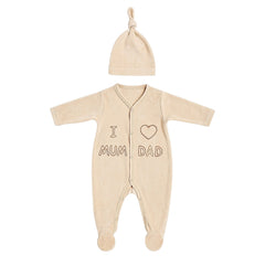 Grenouillère LOVE mum dad 1 bonnet velours unisexe