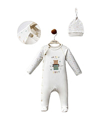 Grenouillère TODAY IKAT full white 1 bonnet coton