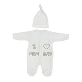 Grenouillère LOVE mum dad 1 bonnet velours unisexe