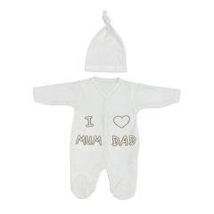 Grenouillère LOVE mum dad 1 bonnet velours unisexe