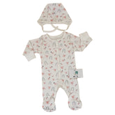 Grenouillère flowers 1 bonnet moufles intégrées