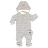 Grenouillère mini cœurs 1 bonnet moufle intégrés