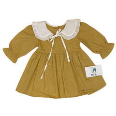 Robe unie petit nœud blanc classy marron 1pc