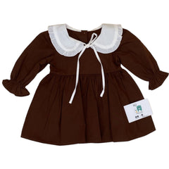 Robe unie petit nœud blanc classy marron 1pc