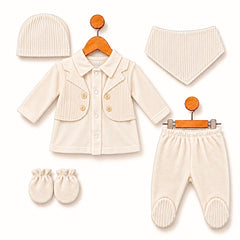 Pack naissance super effet gilet full beige boy 5 pcs velours - Beige