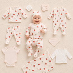 Coffret naissance Fraise 10 pcs coton bio