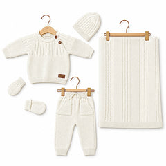 Pack naissance tricot 5 pcs full blanc ecru