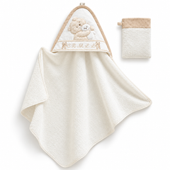 Cape de bain Nounours Love avec 1 gant 77x90 cm unisexe 0m+