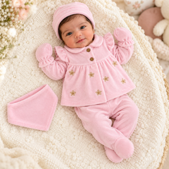 Pack naissance full saumon/rose petites fleurs 5 pcs velours