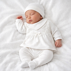 Pack naissance 2 boutons centrés et petit nœud 5 pcs coton