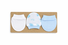 Pack de 3 paires de moufles feuilles bleu blanc