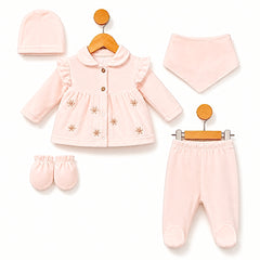 Pack naissance full saumon petites fleurs 5 pcs velours