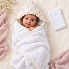 Cape de bain multi fleurs avec 1 gant  80x90 cm - 0m+