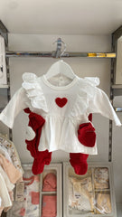 Rouge03-Pack naissance jolie cœurs white red style 5 pcs coton