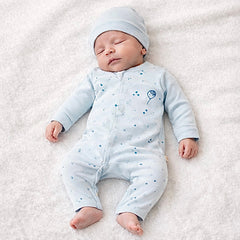 Grenouillère Ballons unisexe 1 bonnet coton bio - Bleu