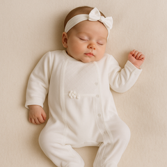 Grenouillère white baby girl classy velours