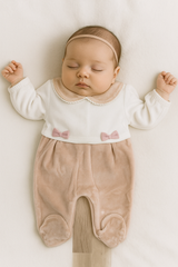 Grenouillère 2 petites fleurs côtés velours