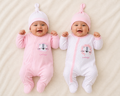 Pack de 2 grenouillères 2 bonnets matchy Good night Lions - Rose blanc