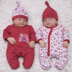 Pack de 2 grenouillères 2 bonnets arc en ciel fleuries matchy