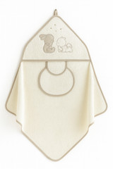 Coffret Cape de bain “Happy Night” 100x100 cm avec bavoir Beige – Interbaby