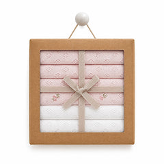 Pack 7 serviettes coton unie girly rose blanc 20x20 cm