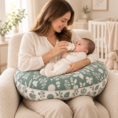 Coussin d'allaitement double face fleurs mint