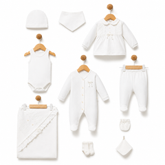 Coffret 10 pcs jolie noeud centré coton bio full white
