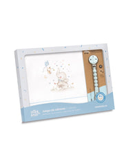 Interbaby - Parure de lit 60x120 + porte sucette coton Mod Elephant B Azul